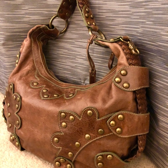 Isabella Fiore Studded Brown Leather Shoulder Bag - Picture 2 of 7
